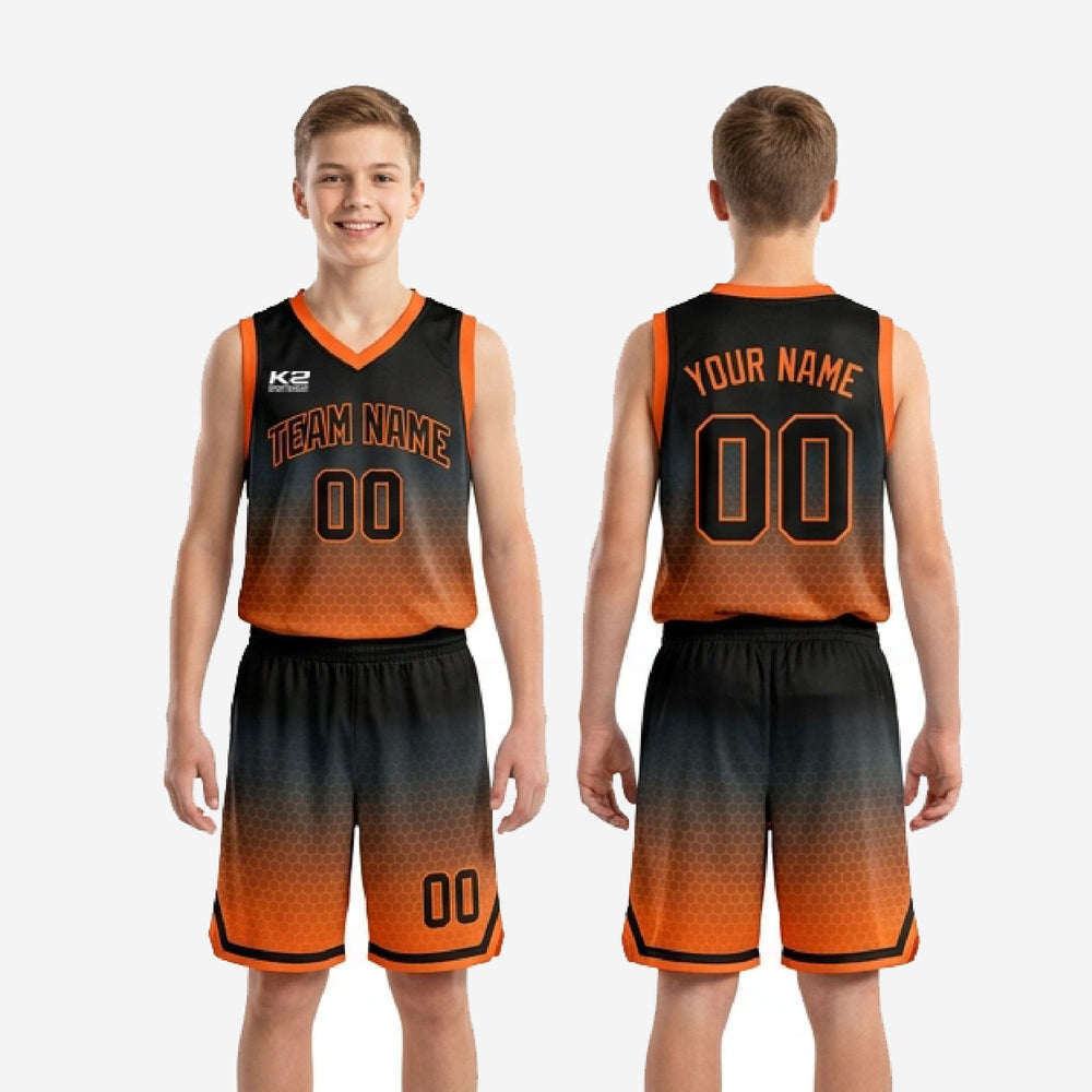 Custom Youth Basketball Uniforms with Names and Numbers - Black Orange