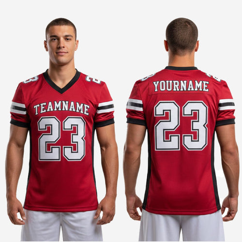 V-Neck Custom Youth Football Jerseys - Red and Black