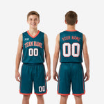 Youth basketball uniform size and spec sheet for teal and coral league set showing full youth size run for roster ordering