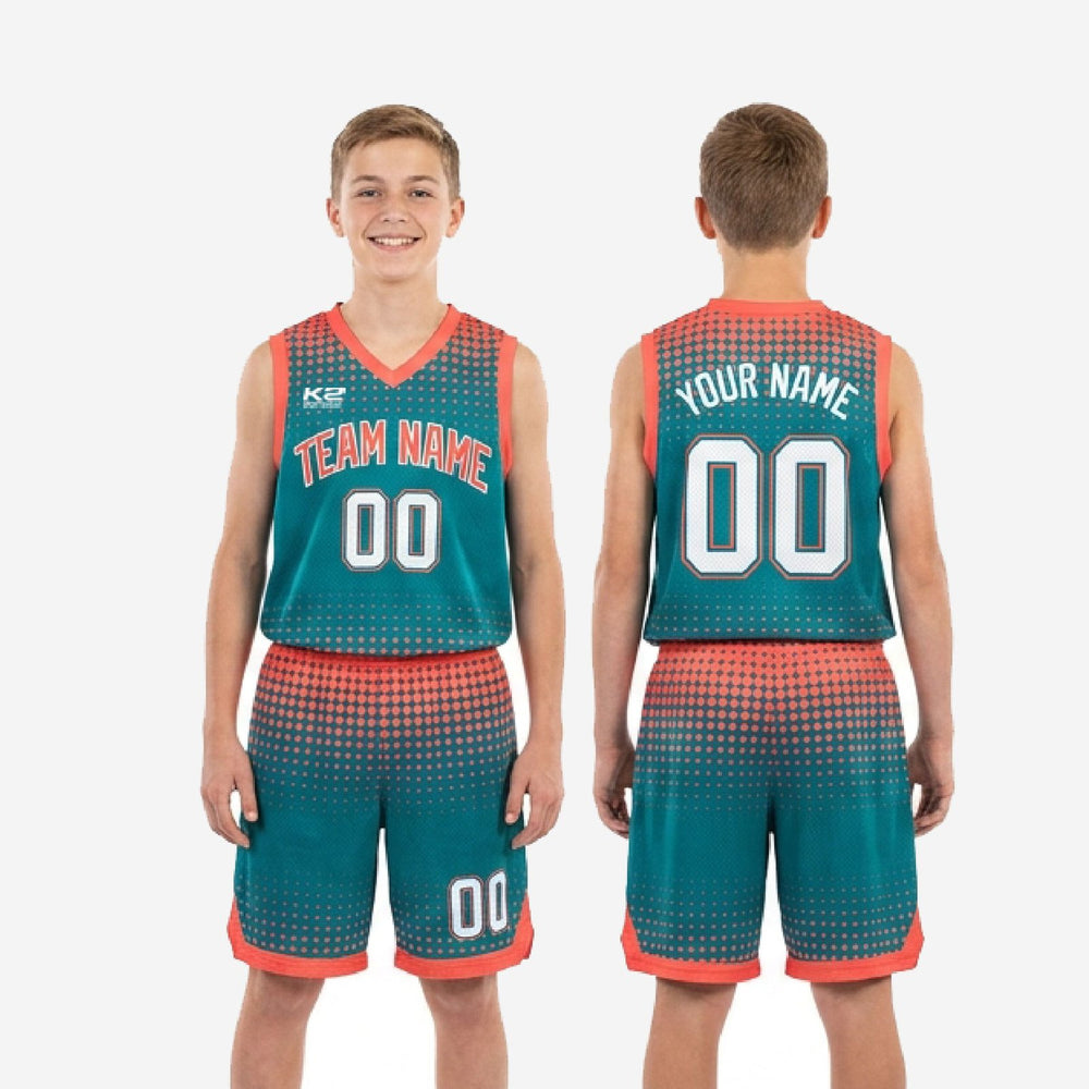 Orange Trim Custom Youth Sublimated Basketball Uniforms - Teal