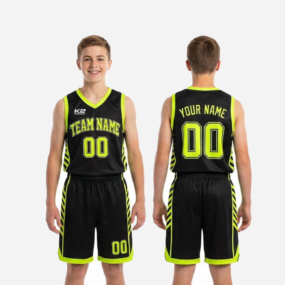 Youth Tournament Basketball Uniforms in Black - Custom Neon Set