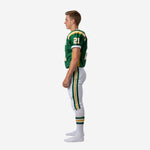 Size and specification sheet for custom green and gold youth travel football uniforms in youth sizes